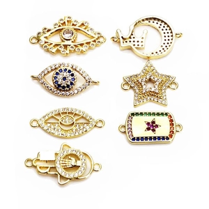 Gold Hamsa und Evil Eye Zirkonia-Verbinder für die DIY-Schmuckherstellung