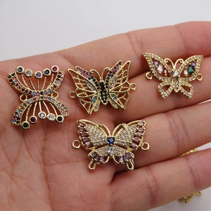 Colorful zircon micro-pave butterfly bracelet connectors for DIY jewelry making