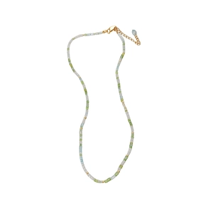 Elegant green glass bead necklace with gold spacers and adjustable chain clasp