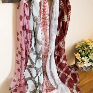 Polyester Artificial Pearl Alloy Korean Style Floral Plaid Mesh Neck Scarf Thin Long Strip Tie Ribbon For Women Summer Accessory