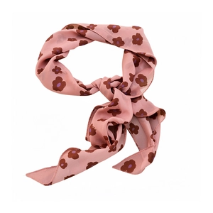 Elegant pink floral mesh neck scarf for women, thin summer ribbon accessory with flower print