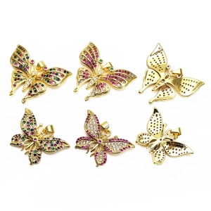 Sparkling butterfly pendant set with multicolored zircon stones and golden finish plating