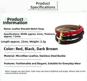 Détail de bracelets en cuir microfibre de 6mm avec boucle en acier inoxydable en trois tons