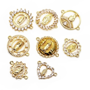 Connecteurs Vierge Marie dorés avec zircons pour fabrication de bijoux religieux DIY