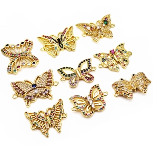 Colorful zircon butterfly connectors for DIY jewelry making in polished gold finish