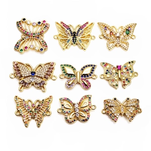 Colorful zircon butterfly connector charms in a 9-piece set for DIY jewelry making