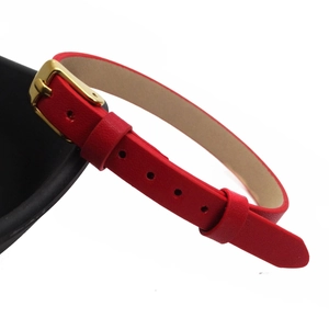Red leather strap bracelet with 8mm width and polished gold metal buckle for men and women
