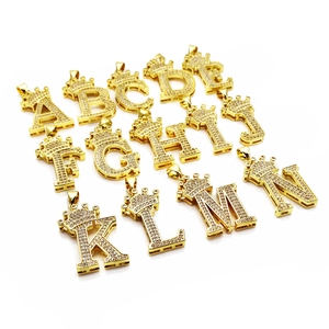 Gold plated crown initial pendants with micro-paved zircons in a hip-hop style