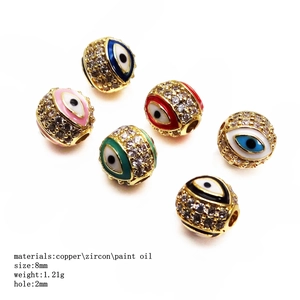 8mm 14K gold plated evil eye charms with colorful zircons for DIY jewelry making