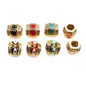 14K gold plated evil eye and smiley face charms with pavé crystals for DIY jewelry