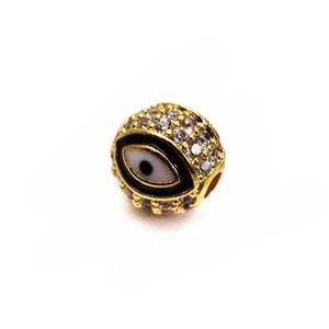 Gold-plated 14K evil eye bead charm with white micro-pave crystals for DIY jewelry making