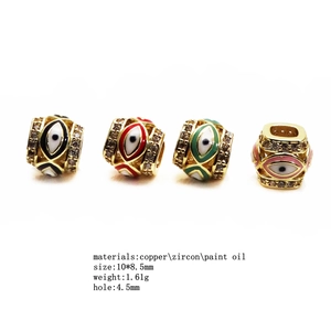 14K gold plated evil eye charm beads with colorful enamel and zircon for DIY jewelry