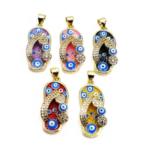 Copper Zirconia Evil Eye Flip-Flop Pendant For Women Gold Plated Enamel Slipper Charm Pendant DIY Jewelry Necklace Accessory