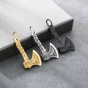 Viking Battle Axe Pendant Necklace Titanium Steel Nordic Wolf Totem Engraved Men Retro Punk Gothic Jewelry Accessory