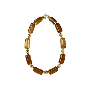Retro Maillard brown acrylic necklace with gold beads for minimalist autumn winter style
