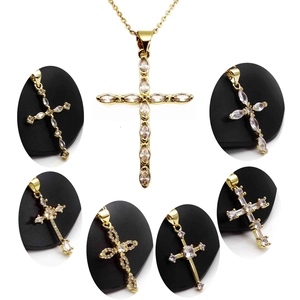Kupfer Zirkonia Kreuz Anhänger Halskette Vergoldet Marquise Baguette Schliff Stein Religiöser Mode Schmuck Für Damen Geschenk