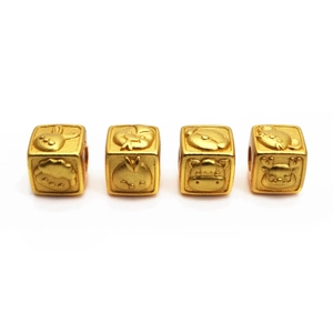 Golden cube beads with zodiac animal reliefs for DIY jewelry and bracelet making