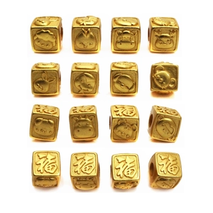 DIY Jewelry Making Copper Gold Cubic Zodiac Animal Beads Chinese Fu Blessing Drip Oil Pendants For Bracelet Accessories