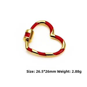 Roter Emaille Herz-Schraubverschluss für DIY-Schmuck mit goldener Spiral-Textur-Optik