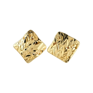Eleganti orecchini a lobo placcati in oro 18 carati con trama a rombi, stile minimalista
