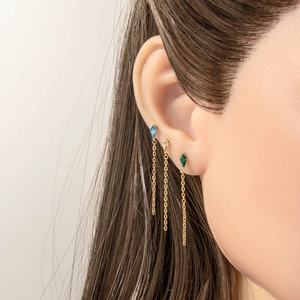 Elegant gold titanium tassel earrings with colorful kite-shaped geometric zircons