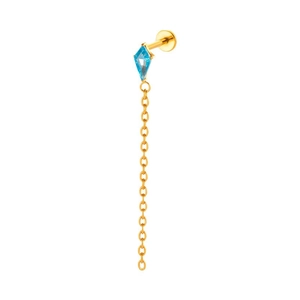 Elegant G23 titanium kite blue zircon labret piercing with long tassel drop chain