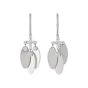 Elegant silver needle cross zircon stud earrings with brushed metal oval tassel dangles