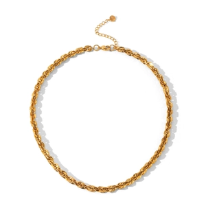 Collier chaîne de corde en acier inoxydable plaqué or 18 carats avec design torsadé