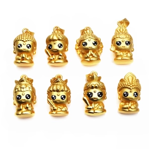 Set de 8 colgantes budistas dorados estilo dibujo animado para collares y joyería creativa