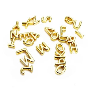 3D 14K gold plated alphabet beads for DIY jewelry making with smooth mirror finish