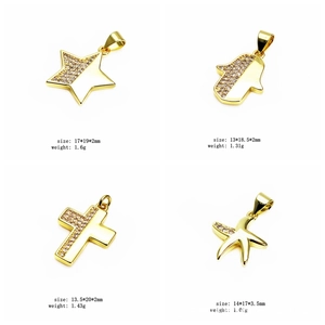 Detaillierte Größen und Gewichte für goldene Stern- und Kreuzanhänger mit Zirkon-Inlays