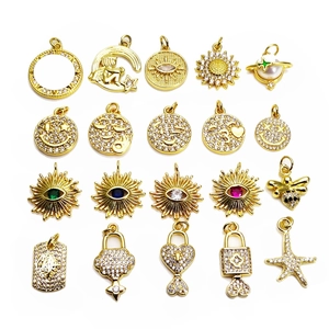 Kupfer Gold Anhänger Für Halskette Armband DIY Schmuckherstellung Mikro Eingelegt Zirkonia Stern Mond Böser Blick Smile Charms