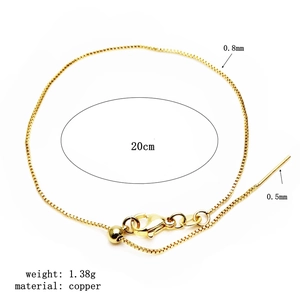 Verstelbare gouden koperen box ketting armband met schuifsluiting en naald uiteinde