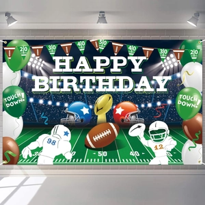 Toile de Fond de Fête d'Anniversaire Thème Football Américain Bannière Stade Fond Sportif pour Accessoire de Photographie Enfant