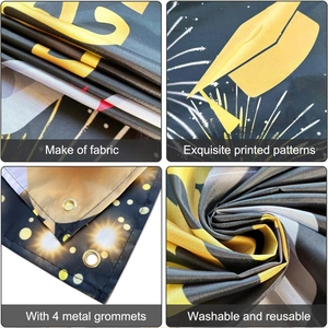 Abschluss-Hintergrundbanner in Schwarz und Gold mit Quasten und Metallösen für Partys