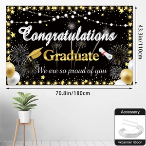 180x110cm Abschluss Hintergrund Banner in Schwarz und Gold mit Gratulationstext