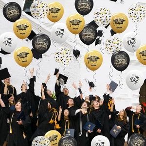12-inch black and gold graduation latex balloons set with confetti for party decor