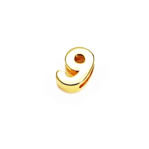 Polished 14K gold-plated number 9 charm bead with precision side hole for DIY jewelry
