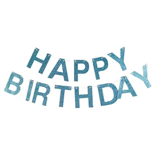 Blue glitter Happy Birthday banner sign with hanging string for party wall decoration
