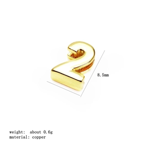 14K gold plated brass number 2 pendant bead for DIY bracelet and necklace jewelry