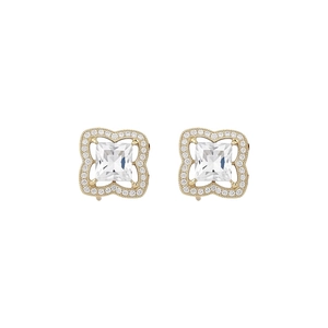 Elegant flower-shaped stud earrings with sparkling square cubic zirconia in gold