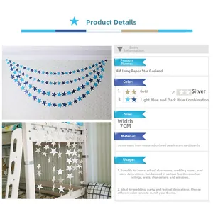 Close-up detail of 4-meter pearl paper star bunting for party and wedding wall decoration