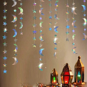 Star Moon Paper Garland Holographic Hanging Banner Streamer For Christmas Wedding Party Home Decor Festival Supplies