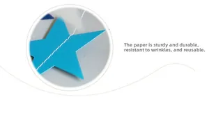 Detail of durable blue star paper bunting with white stitching and wrinkle-resistant texture