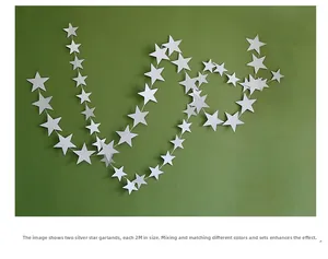 Close-up of 2M silver star garland banner with metallic finish for party decoration