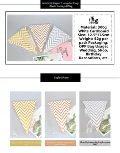Detailed view of gold, silver, and rose gold triangle banners made of 300g cardstock