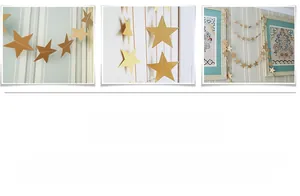 Macro detail of metallic silver star garland decorations for wedding and party backdrops