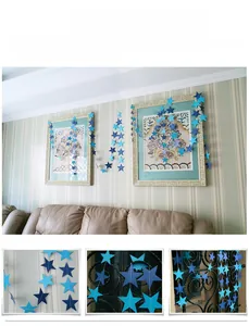 Blue pentagram paper garland banner hanging on the wall for birthday party decoration