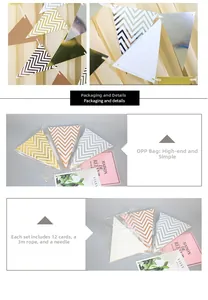 Detail of metallic gold triangle banner flags with 3m rope for party decoration