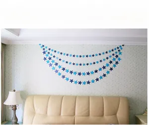 Star-shaped paper garland banner in dark and light blue for birthday party wall decoration